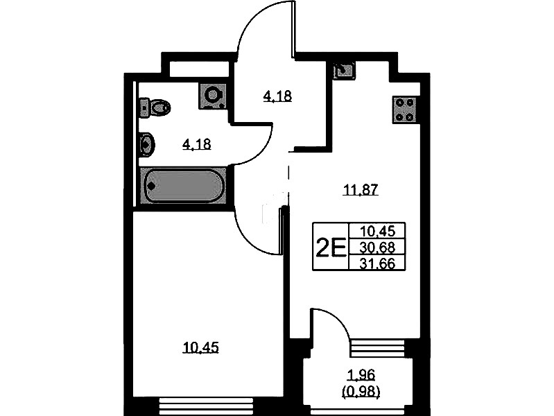 1-комнатная квартира 31.66 м², 1/9 эт., ЖК «GloraX Новоселье»